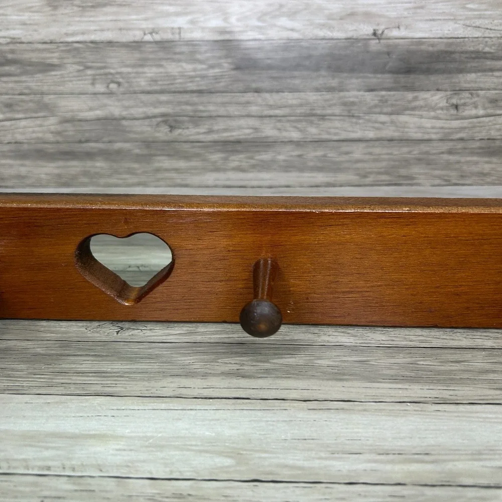 Heart Cut Out Wooden Peg Rack Coat Hat Rack Wall Hanging Country Rustic
